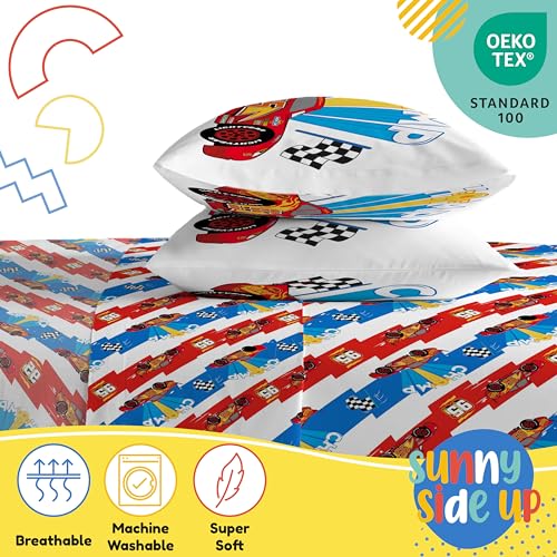 Image of Sunny Side Up Disney Pixar Cars Lightning McQueen Full Sheet Set - 4 Piece Kids Racecar Bedding Set Includes Pillow Cover - Super Soft Microfiber Sheets