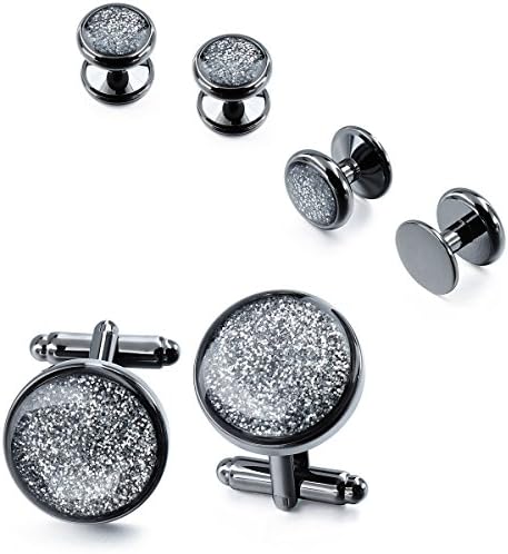 Cufflinks and Tuxedo Studs Set For Mens Diamond dust cufflinks - Business Gift Wedding Party Accessories…