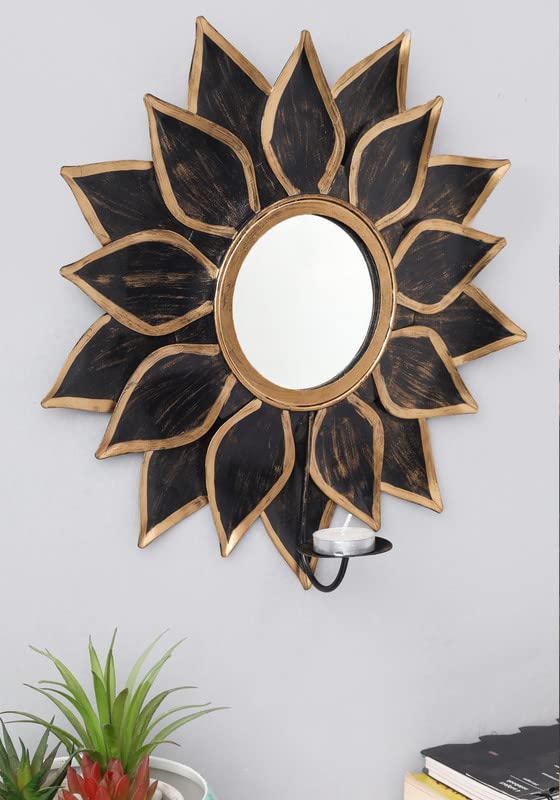 METALMASTERY Leafy Deco Mirror Wall Scone - Add a Touch...