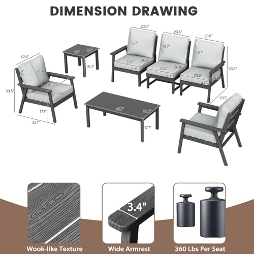 Image of LOUNZY HDPE Patio Conversation Set, 3 pcs Sectional Outdoor Furniture Set, All Weather Outdoor Couch Set Patio Furniture Set for Deck, Lawn, Grey