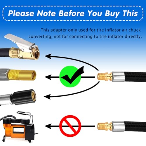 Image of Damwot Tire Inflator Hose Adapter, Tire Inflator Nozzle, Air Chuck with Rubber Hose and Tire Valve Fine Thread, Tire Inflator Pump Hose Adapter for Twist On Convert to Lock On Connection