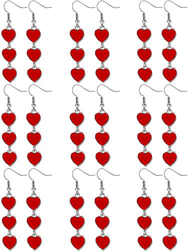 9 Pairs Red Heart Drop Earrings Interlocking Heart Dangle Earrings for Women Valentine's Day Gift (Red Heart Style)