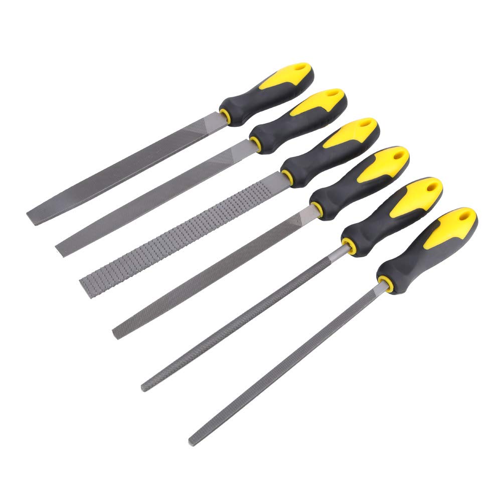 Juego de 6 limas de taller, 20 cm, incluye limas de madera, limas planas, triangulares, semicirculares, limas cuadradas, para talleres, carpinteros, bricolaje