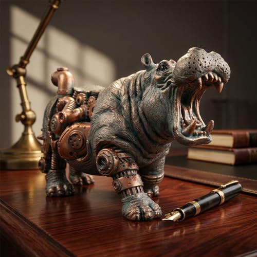 Figura de Hipopótamo Steampunk Decorativa