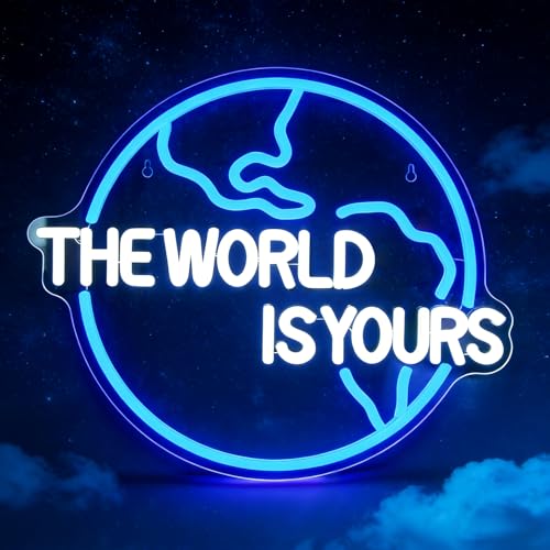 Image of The World Is Yours Neon Sign Bedroom Led Wall Decor Kids Game Club for Man Cave Hanging Neon Lights for Office Graduation Party Birthday Gifts