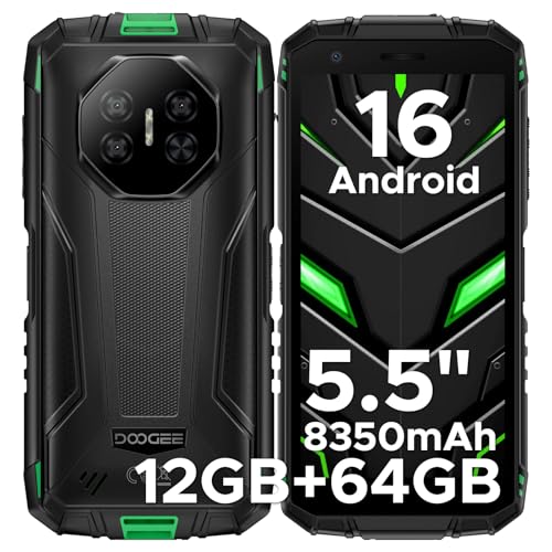 POPUX Fire 3 Android 16 Rugged Phone Unlocked,8350mAh Battery,12GB+64GB/2TB,Octa Core Rugged Smartphone,5.5" IPS HD+ Display,13MP+8MP,IP68 Waterproof Cell Phone,Face Unlock,NFC/T-Mobile
