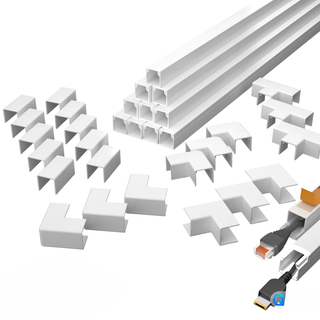 Kabelkanal Set weiß selbstklebend 10m (1,6 x 1,6 x 100 cm) - VDE geprüft - Made in Europe - mit extrastarkem Schaumklebeband zur Montage ohne Bohren (1,6 x 1,6 x 100 cm Set)