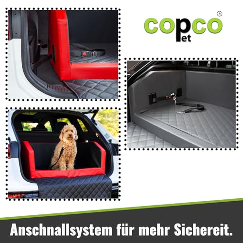 CopcoPet Hundebox Auto Kofferraumschutz Hund mit ladekantenschutz kofferraum【Mit Tasche】kofferraum schutzmatte herausnehmbar - Hunde Autositz mit Anschnallsystem, hundetransportbox 100x70x38cm Schwarz