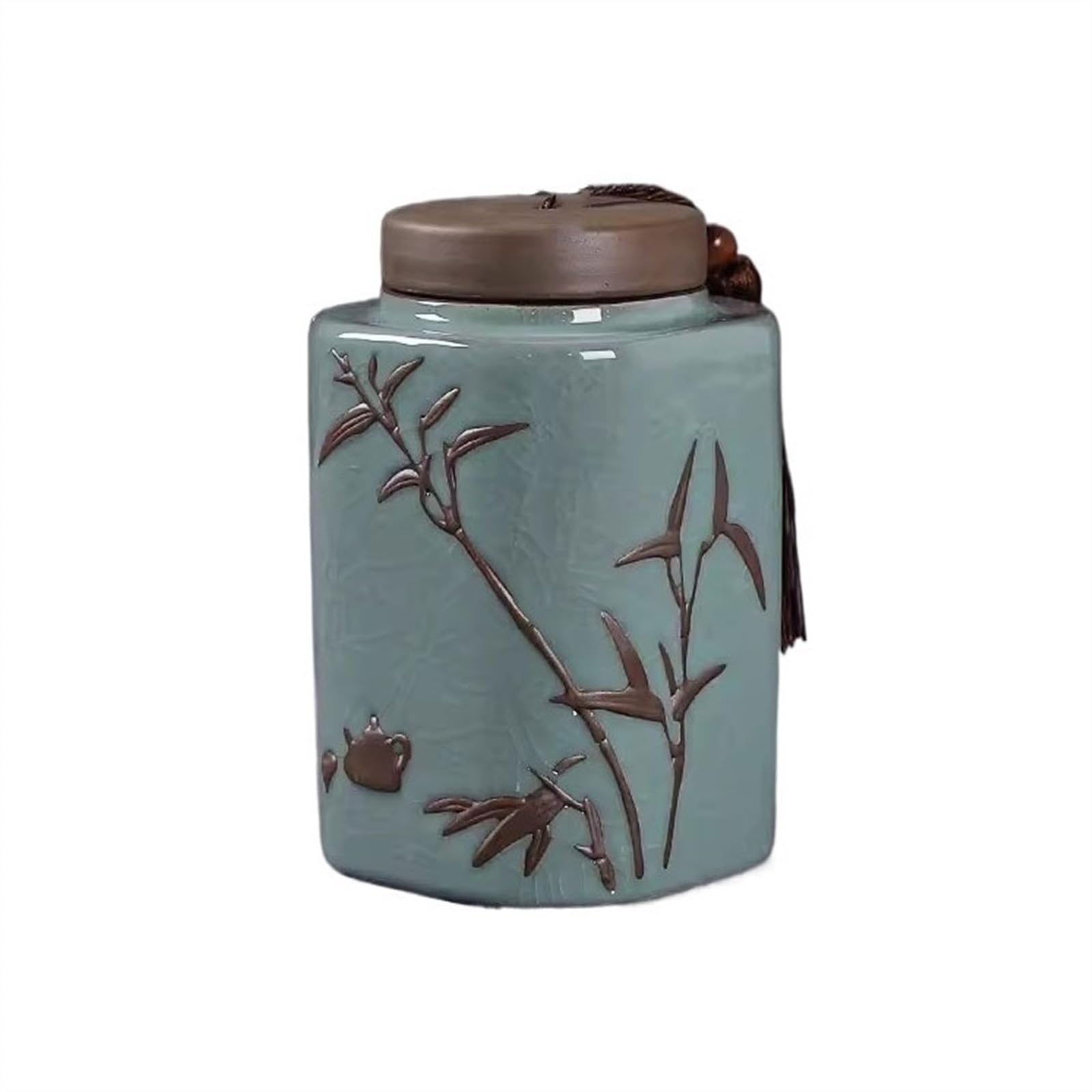 Hhaoran-9868 Ceramic Tea Canister Crackle Pattern Ceramic Tea Canister Loose Leaf Storage Jar Small Outdoor Travel Sealed Empty Food Canisters for Kitchen