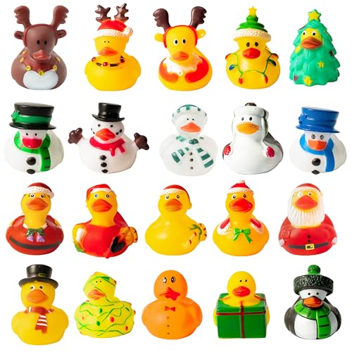 Haooryx Christmas Rubber Duckies Toy - 20Pcs Novelty Santa Elk Snowman Christmas Duck Decoration for Kid Xmas Winter Party Favors Goodie Bag Stucking Fillers Classroom Prizes Duck Birthday Gift Supply
