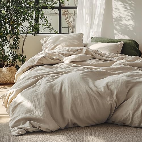 Bedsure Linen Duvet Cover Queen Size - Linen Cotton Blend Bedding...