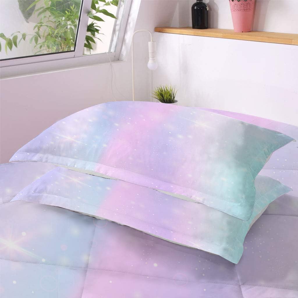 MUSOLEI Colorful Girls Comforter Set 3D Rainbow Scales Queen Bedding Set Durable Quilt for Girls Kids Comforter Rainbow Bedding for Girl with 2 Pillowcases Microfiber