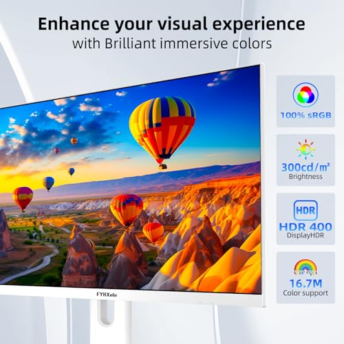 Image of FYHXele 27 inch White Monitor,QHD (2560x1440P) 180Hz 100% sRG Computer Monitors,IPS Panel, 3Sides Frameless, Flicker-Less,Blue Light Filter, for Office & Gaming (DP,HDMI)