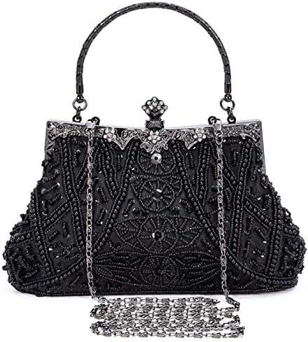 Selighting 1920s Vintage Beaded Clutch Evening Bags for Women Formal Bridal Wedding Clutch Purse Prom Cocktail Party Handbags Black