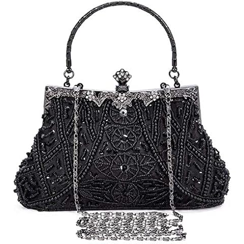 Selighting 1920s Vintage Beaded Clutch Evening Bags for Women Formal Bridal Wedding Clutch Purse Prom Cocktail Party Handbags Black Handbags Cover