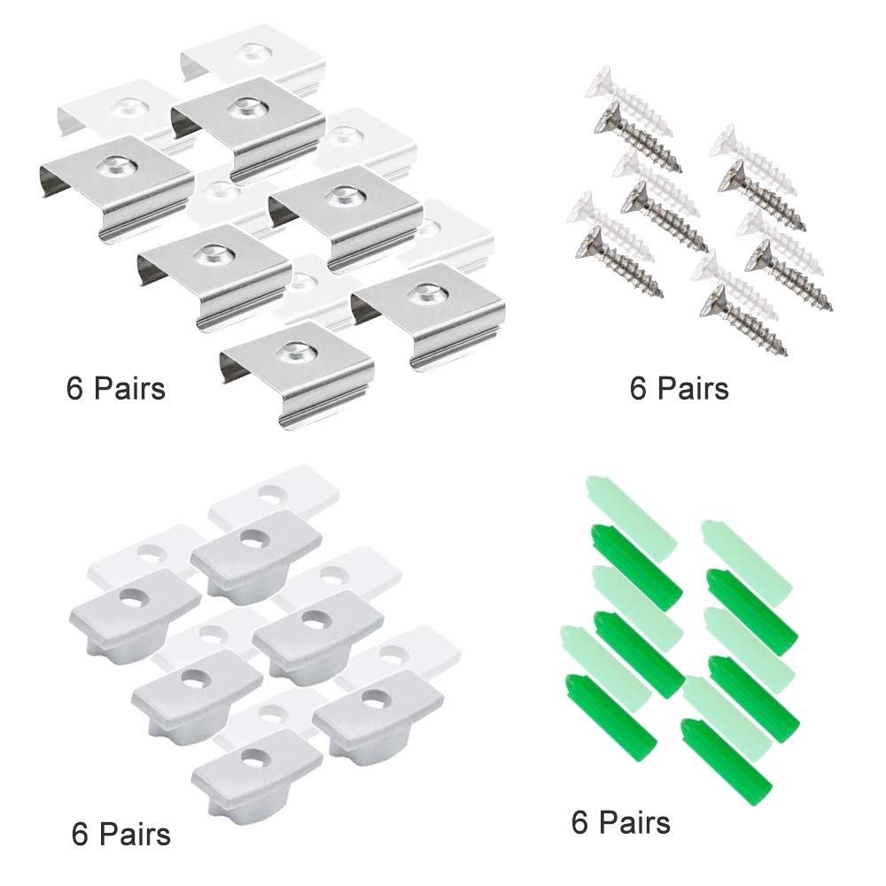 6 Pairs U Shape LED Aluminum Channel System Accessories, Include End Caps, Mounting Clips, Expansion Tube with Screw, for LED Aluminum Profile (Fit: 6 or 12 Pack U02)