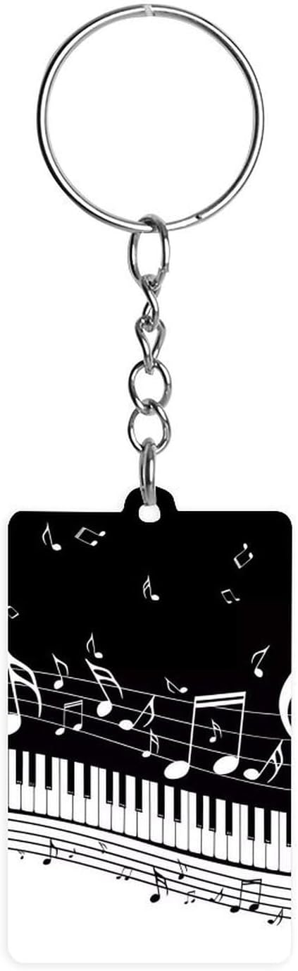 Music Note Keychain Acrylic Rectangle Single Sided Acrylic Metal Split Ring Portable Decoration House Key Charm Holder Travel Bag Everyday Accessories Black