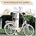 BALINGE 24 Inch Women's Bike Ladys Bike Beach Cruiser Bike for Women，City Hybrid Bike 7 Speeds Bicycle Commuter Bike for Women Men,High-Carbon Steel Frame，Caliper Brake,Lotus Pink（Beige）