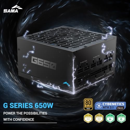 Image of SAMA G650 650W Gold ATX 3.1 PCIe 5.1 Fully Modular Power Supply, Black