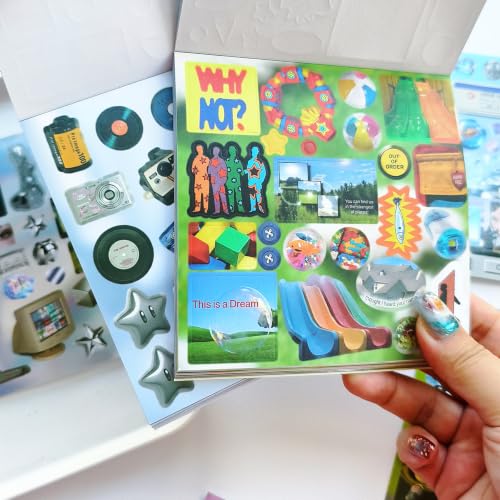 Image of 1500+ Pcs Aesthetic Sticker Book for Journaling | Retro Tech Collage Decals for Planner, Junk Journal, Notebook, Phone Case, Gift Wrap, DIY Craft Supplies