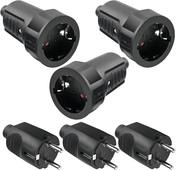 Rubberen Stekker Set HEITECH Stekker En Contactdoos Set - 3x Stekker 3x Contactdoos, Rubberen Knikbescherming, 250V/16A Doe-het-zelf Elektra Vervanging