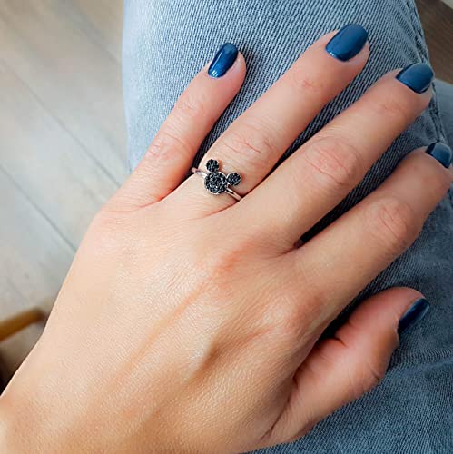 Mouse Ring Sterling Silver 925 For Woman Girls Black Cubic Zirconia Diamonds #TOP3