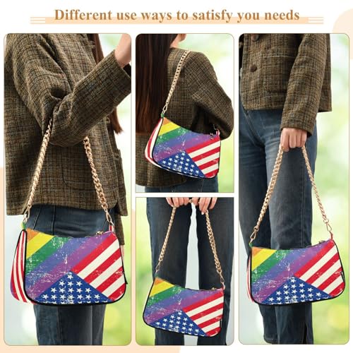 Image of Shoulder Bags for Women American US Flag Independence Day Patriotic Hobo Tote Handbag Small Clutch Purse with Zipper Closure