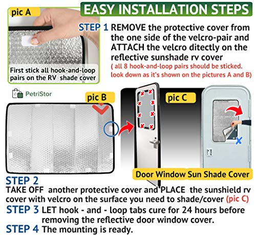 PetriStor 16 X 25 Sun Shield RV Reflective Door Window Cover- Helps Protect Your RV from Harmful UV Rays and Regulates RV Temperature