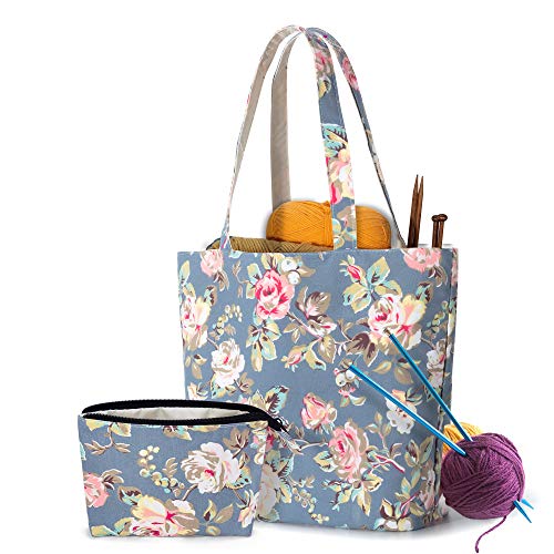 Yarwo Tragetasche für Wolle, Stricktasche für Unterwegs, Handtasche für Häkelgarn und Stricken Zubehör, Handarbeitstasche für Strick Anfänger, Pfingstrose Cover