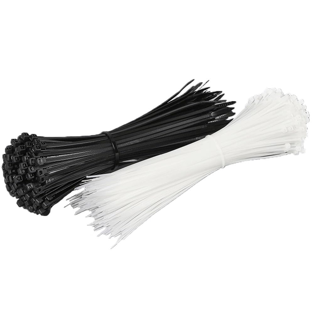 100 bridas de nailon con cierre automático, 4,8 mm, color negro y blanco (4,8 x 150 negro)