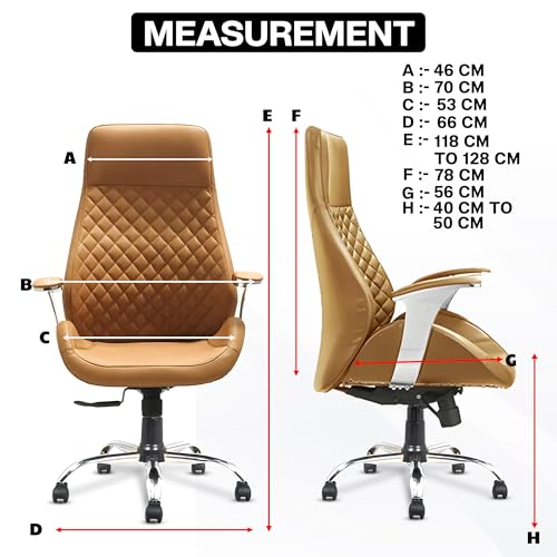 Image of MRC Atlantic Executive Leatherette Office King Size High Back Boss Maharaja Revolving Chair with Cushioned Lumbar Support,Multi Lock Mechanism & Chrome Base - Rust