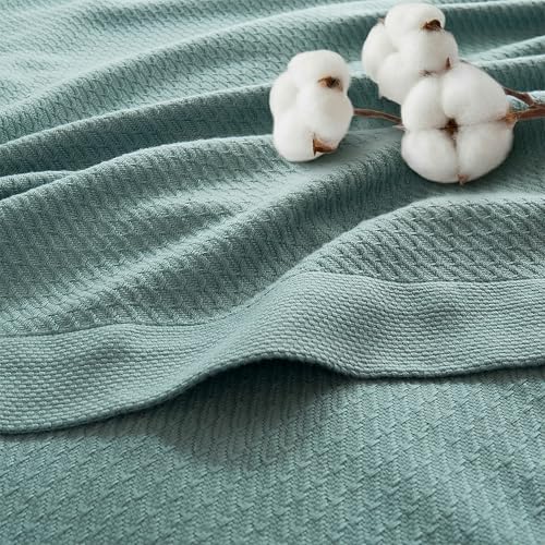 Image of Madison Park 100% Egyptian Cotton Twin Size Bed Blanket for Summer Teal | Cozy Soft Breathable Durable, Waffle Weave Woven Casual, Lightweight Knit All Season Throw for Bed Couch or Sofa, OEKO TEX