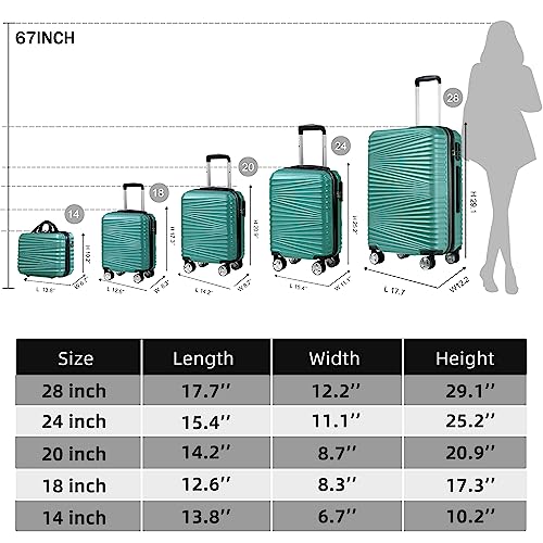 Leaves King Luggage 5 Piece Sets, Hard Shell Luggage Set Expandable Carry On Luggage Suitcase With Spinner Wheels Durable Lightweight Travel Set For Men Women(14/18/20/24/28, Green) #TOP5