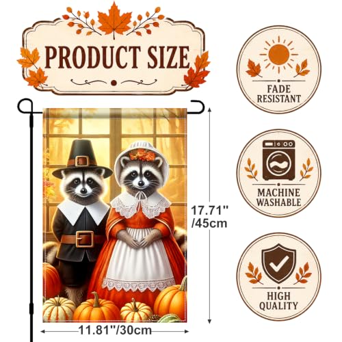 Image of BlissYard Thanksgiving Fall Garden Flag Raccoon Pumpkin 12x18 Inch Decor | Double sided polyester, Thanksgiving raccoon pumpkin design, thanksgiving yard decorations and seasonal porch decor