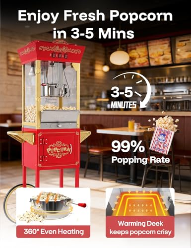 Image of 12oz Popcorn Machine with Cart, Movie Theater Style Popcorn Maker