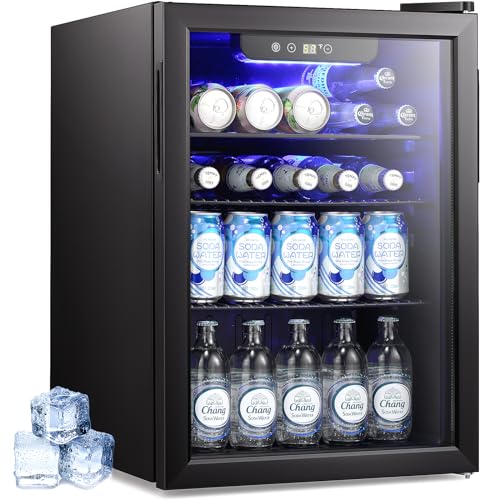 Beverage Refrigerator and Cooler, 95 Can/24 Bottle Mini Fridge with Glass Door, Small Mini Drink Fridge with Adjustable Shelves for Soda Beer or Wine, Perfect for Home/Bar/Office