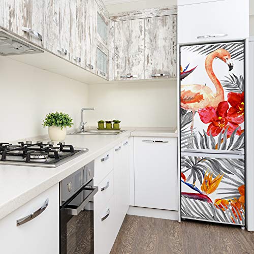 Vinilo para refrigerador de 70x190 cm con diseño de flamencos y flores 4