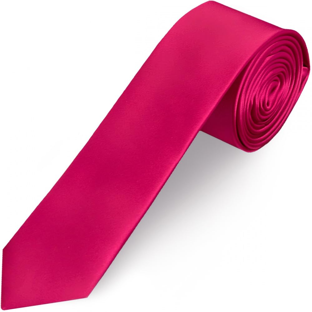 TIES R US Plain Cerise Pink Satin Skinny Men's Tie