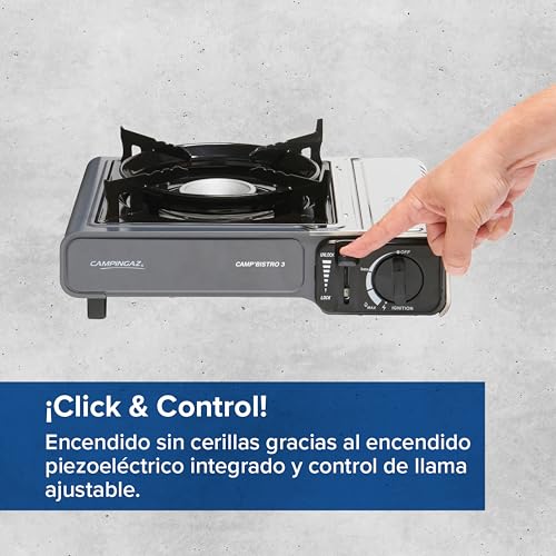 Campingaz Camp Bistro 3 Fornelli Piastra Combo | Fornello da campeggio a 1 bruciatore | 2200 Watt | Cucina da esterno compatta e portatile | Include custodia per un facile trasporto | Nero - Imagen 7