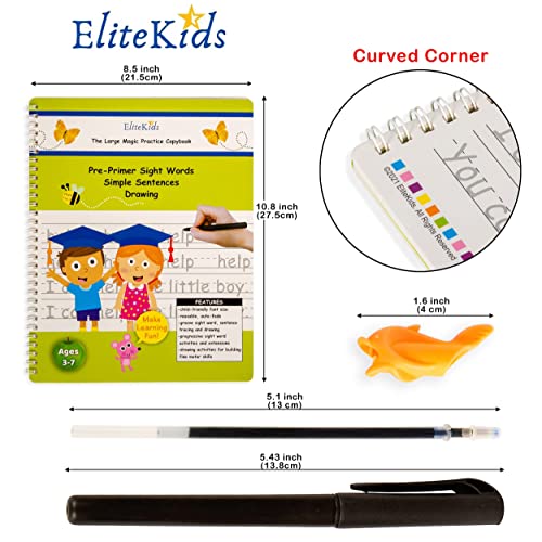 Teacher Designed Reusable Kindergarten Sight Words-EliteKids Large Magic Practice Copybook For Kids- Handwriting practice Letter Tracing Books for Kids Ages 3-5, Magical handwriting workbooks
