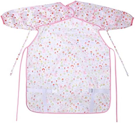 Vicloon Baby Bibs with Sleeves, PU Baby Feeding Bibs Long Sleeve Waterproof Coverall Weaning Bibs, Baby & Toddler Weaning Bib Coverall Attaches to Highchair & TableBlue