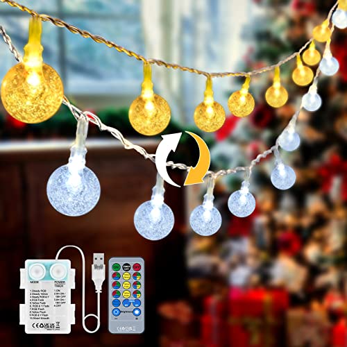 9M 60LED Lichterkette Batterie, SUWITU Kristall Kugeln Lichterketten mit Fernbedienung, 10 Modi Wasserdicht Weihnachten Globe Lichterketten für Außen Innen Weihnachtsbaum Zimmer Party Garten Deko Cover