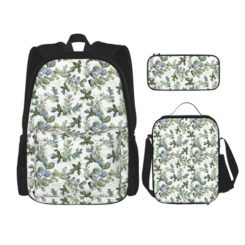 Sac à dos motif eucalyptus vert WURTON pour le collège et pique-nique