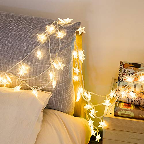Nulala - Cortina de luces con forma de estrella, funciona con pilas, para Navidad, bodas, cumpleaños, vacaciones, fiestas, interiores y exteriores, 40led, 6 m