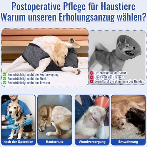 Hundebody Nach Op, Atmungsaktiv Wundschutzanzüge für Hunde,Hund Kastration Hündin Rüde Body für Hunde Nach Op,Erholungsanzug Hunde Mit Klettverschluss,Hunde Einteiler für Hunde Kegel-Alternativen