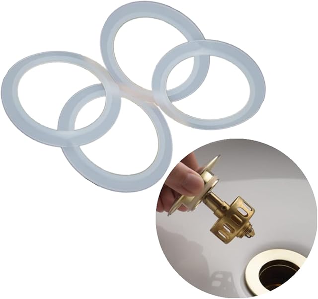 4 Pcs O-Rings Bath Plug Seal Ring Sealing Gaskets Clear Rubber Pop Up Basin Waste Seal for Push-Type Pop Up Sink Drain Plug Metal Basin Plugs (34/43mm)