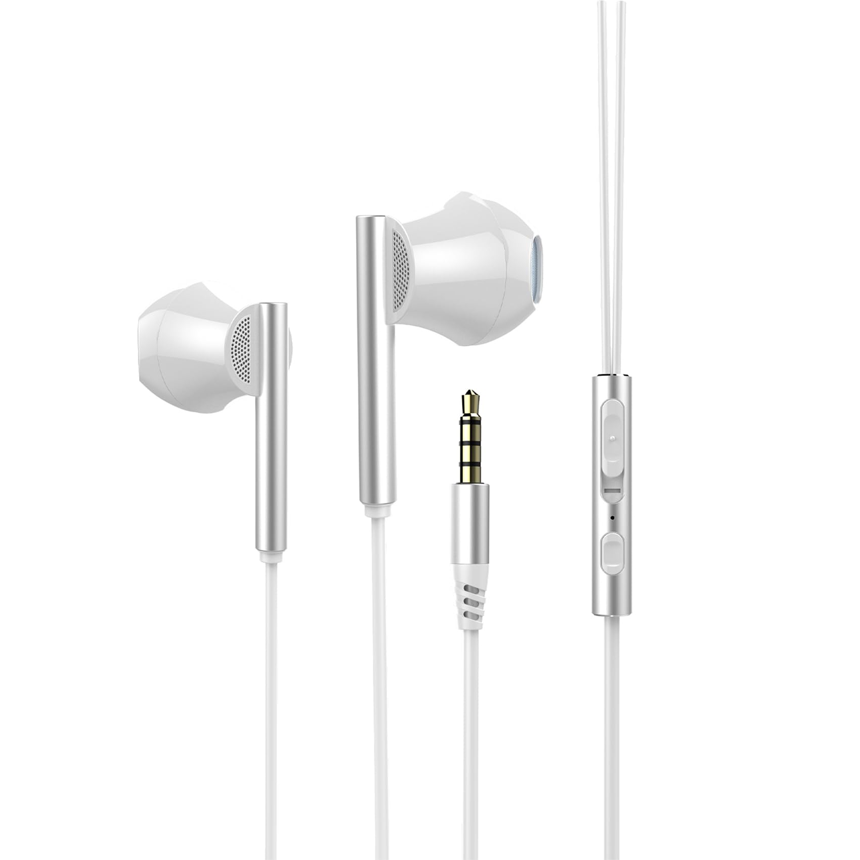 イヤホン 有線イヤホン 3.5mmジャック【2025新版】HIFI音質 音量調整 重低音 ノイズキャンセリング マイク付き 通話可能 ハイレゾ クリア通話 軽量設計 音量調節 ステレオイヤフォン ヘッドホン (白い色, 3.5MM)