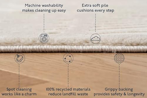 Revival Rugs - 3'X9’ Shell Runner Rug - Machine Washable Area Rug – Medium Pile 100% Recycled Polyester – Oeko-Tex Certified, Beige/Cream #TOP3