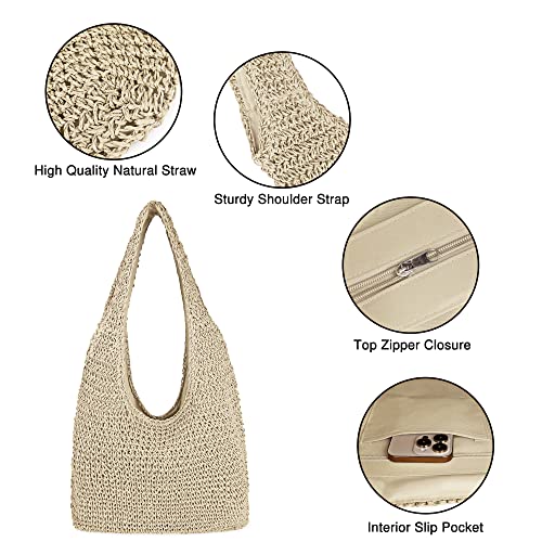 Image of Women Large Straw Beach Bag Handmade Woven Shoulder Bags Hobo Tote Handbag Purse for Summer