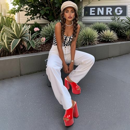 Women's 6 Inch Platform Heels Slip On Mules Sandals Open Peep Toe Sexy Chunky High Block Heels for Club Party Dressy Shoes2